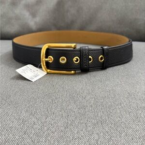 Women’s Prada Leather Belt with Gold Buckle